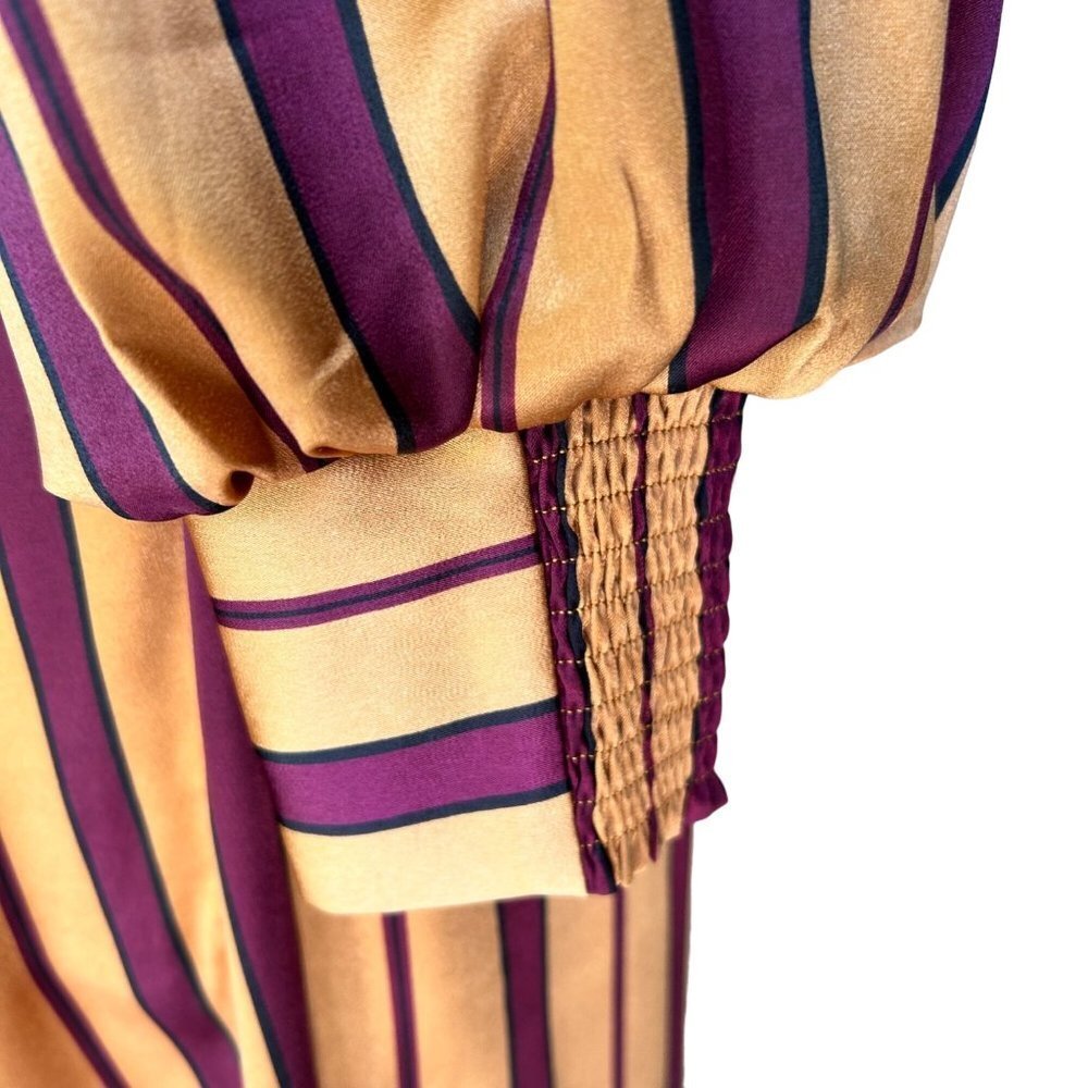 Skies are Blue Womens Maxi DressXS Camel Burgundy Stripe Puff Sleeve Side Slit - Picture 6 of 10